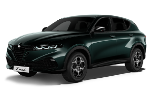 Dark green SUV car with alloy wheels and sleek headlights, viewed from the front-side angle.