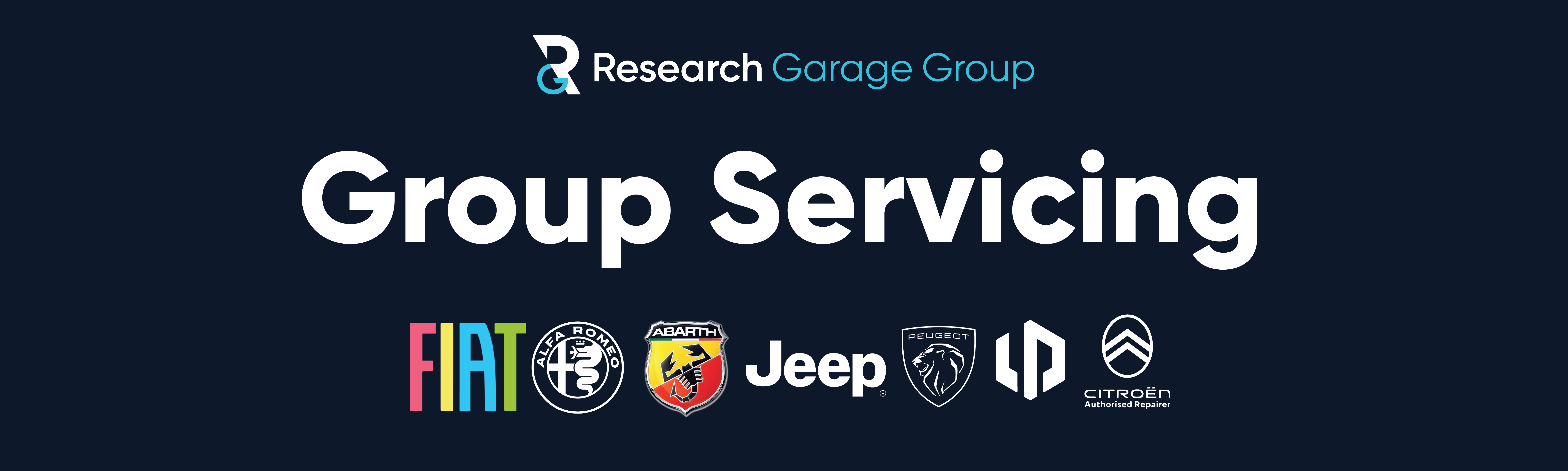 Logos of Fiat, Alfa Romeo, Abarth, Jeep, Peugeot, DS, Citroën under Group Servicing.
