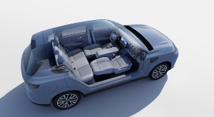 Aerial view of a car with doors removed, showcasing interior seating and dashboard layout.