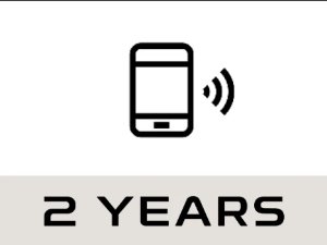 Mobile phone icon with sound waves above 2 Years text.