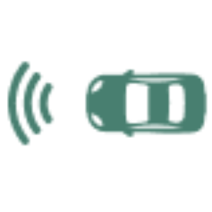 Car with signal waves indicating sensor or radar functionality.