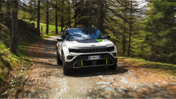 Jeep driving on a forest trail.