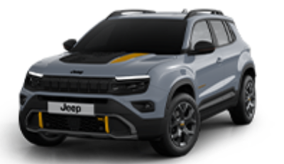 Grey and black Jeep SUV with a yellow stripe on the bonnet.