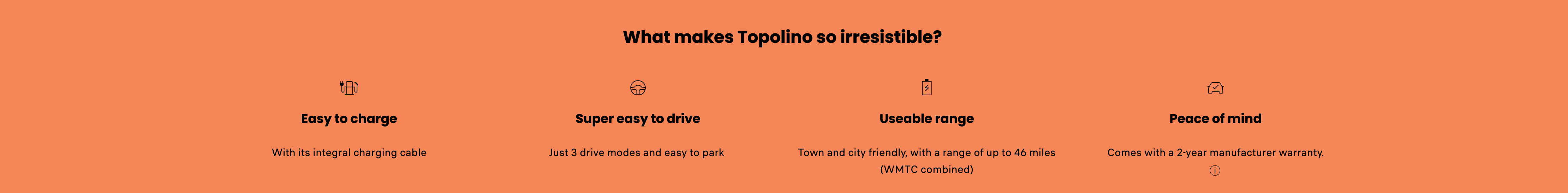 Screenshot of the Fiat Topolino web page showing features and images of the car.
