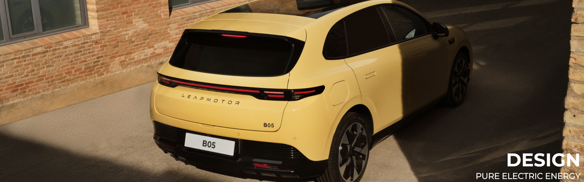 Yellow Leapmotor B05 electric car viewed from the rear.